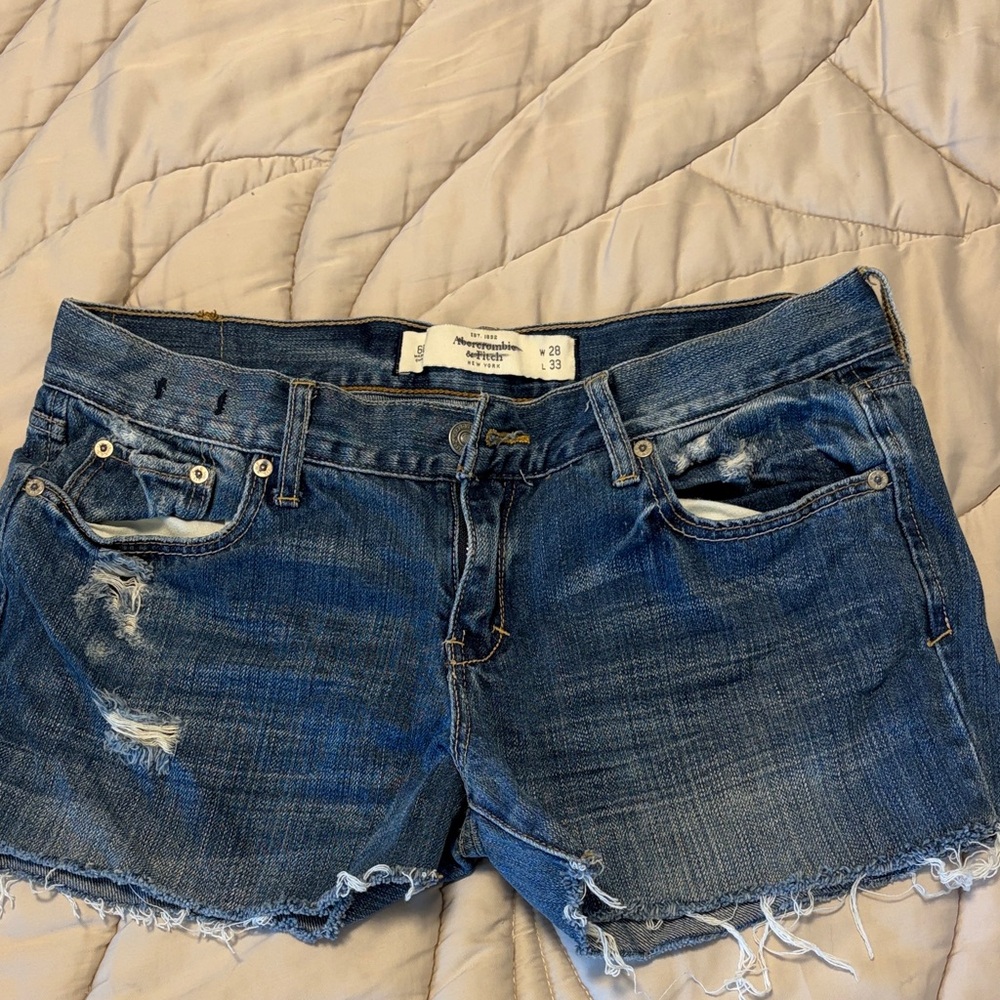 Abercrombie & Fitch Distressed Blue Denim Women Shorts